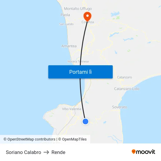 Soriano Calabro to Rende map