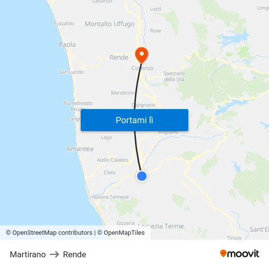 Martirano to Rende map