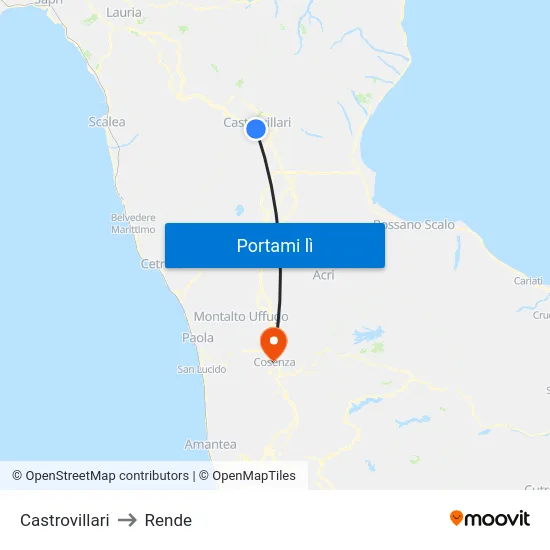 Castrovillari to Rende map