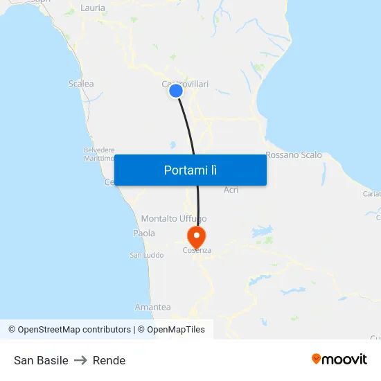 San Basile to Rende map