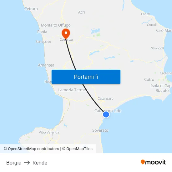 Borgia to Rende map