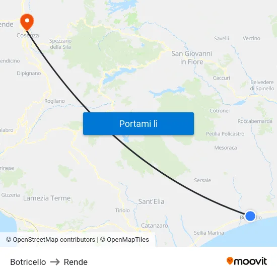 Botricello to Rende map