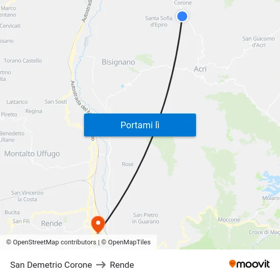 San Demetrio Corone to Rende map