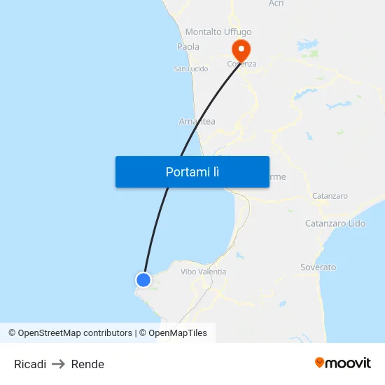Ricadi to Rende map