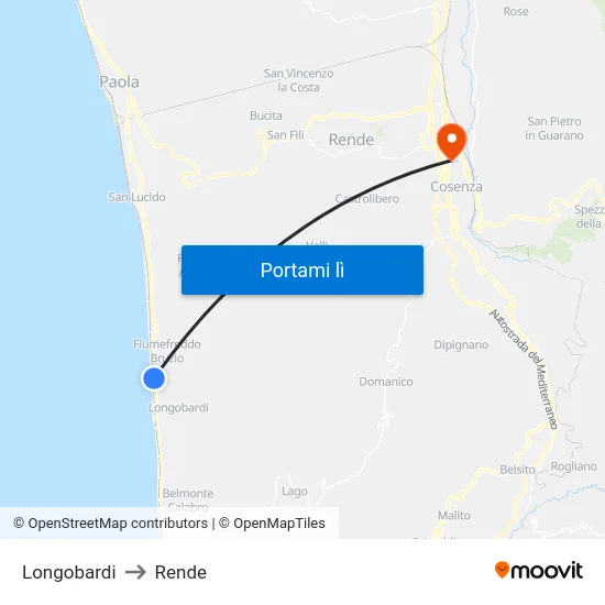 Longobardi to Rende map