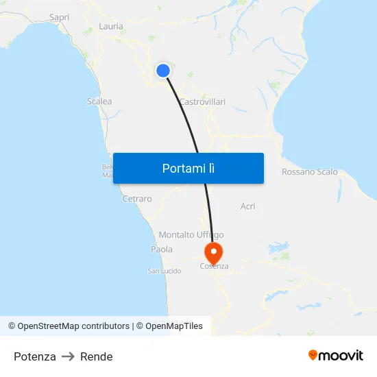 Potenza to Rende map