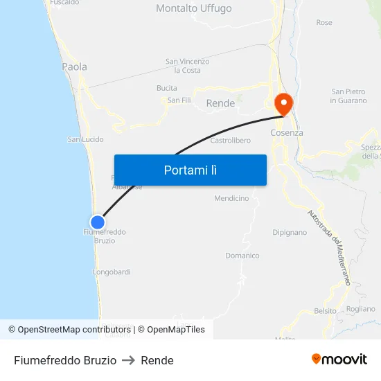 Fiumefreddo Bruzio to Rende map