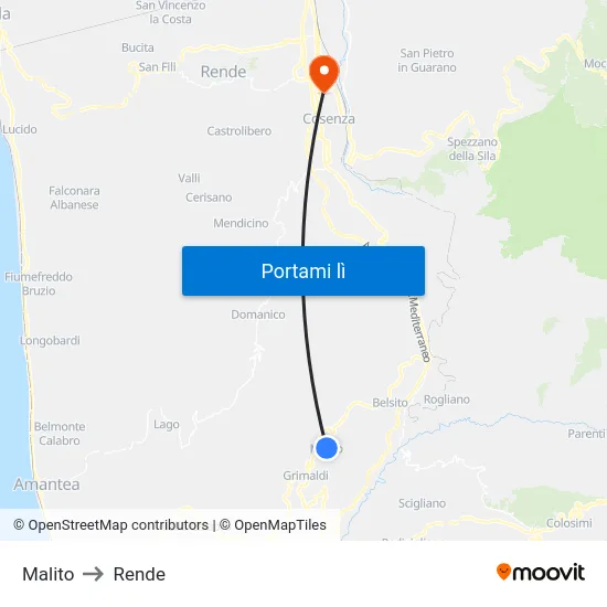 Malito to Rende map
