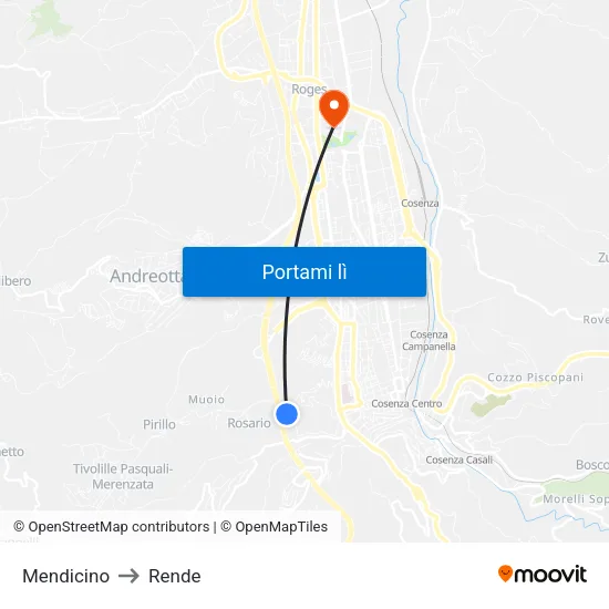 Mendicino to Rende map