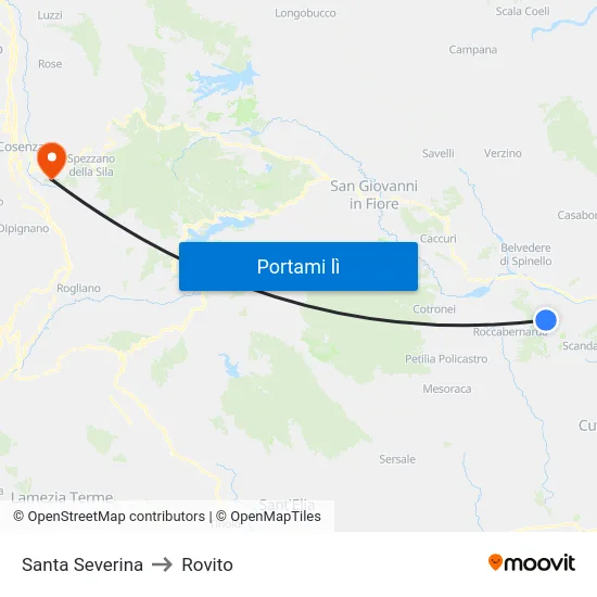 Santa Severina to Rovito map