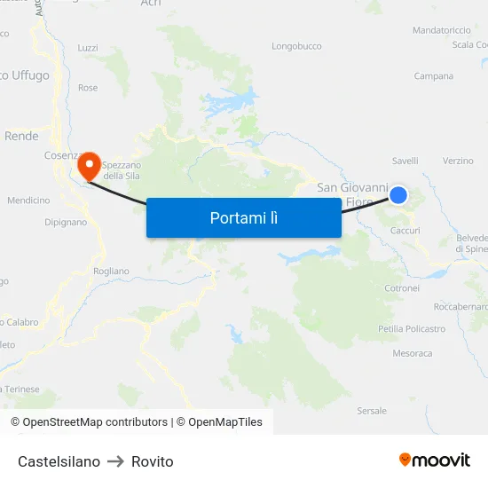 Castelsilano to Rovito map
