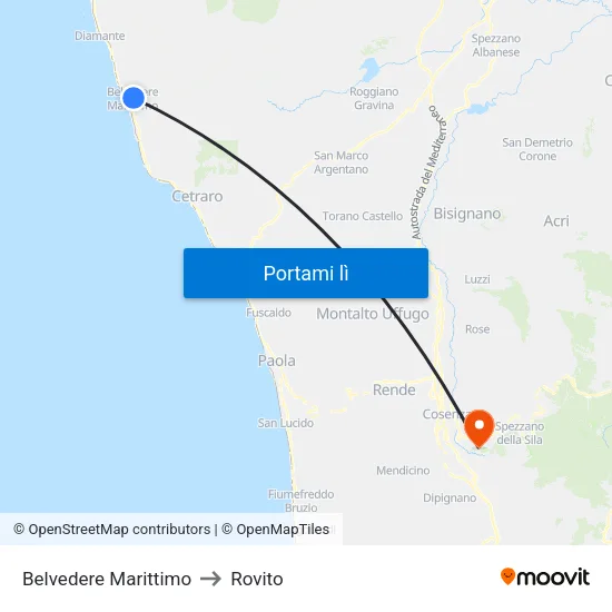Belvedere Marittimo to Rovito map