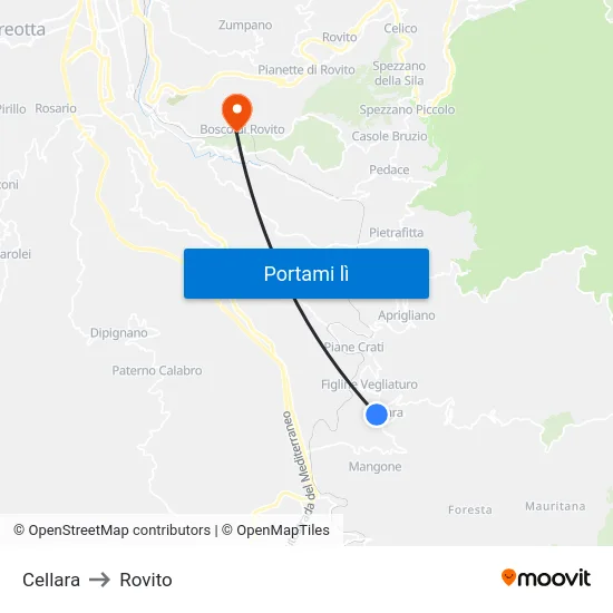 Cellara to Rovito map