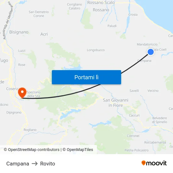 Campana to Rovito map