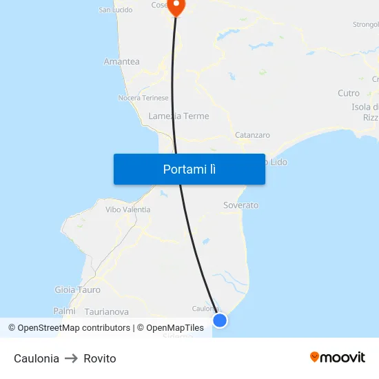 Caulonia to Rovito map