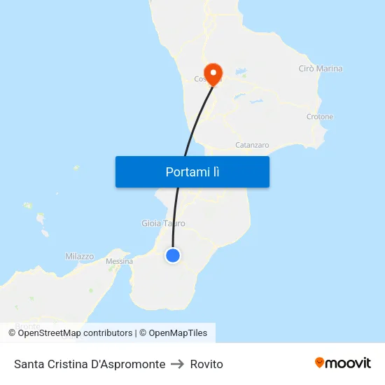 Santa Cristina D'Aspromonte to Rovito map