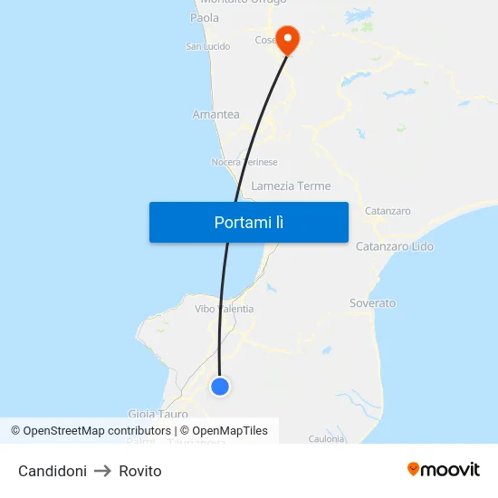 Candidoni to Rovito map
