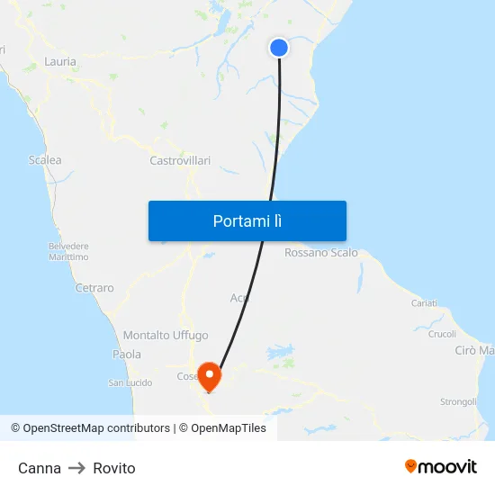 Canna to Rovito map