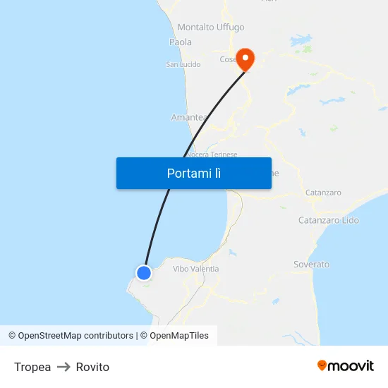 Tropea to Rovito map