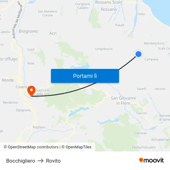 Bocchigliero to Rovito map
