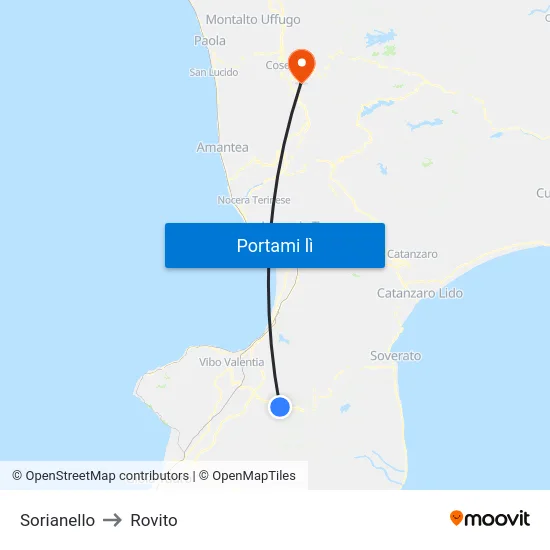 Sorianello to Rovito map