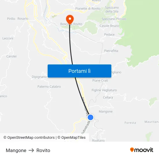 Mangone to Rovito map