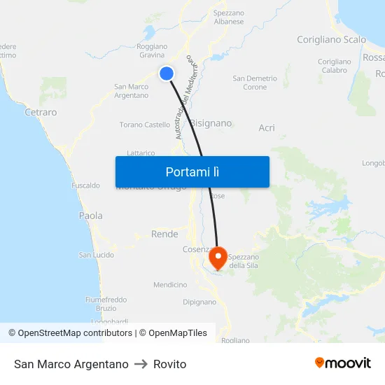 San Marco Argentano to Rovito map