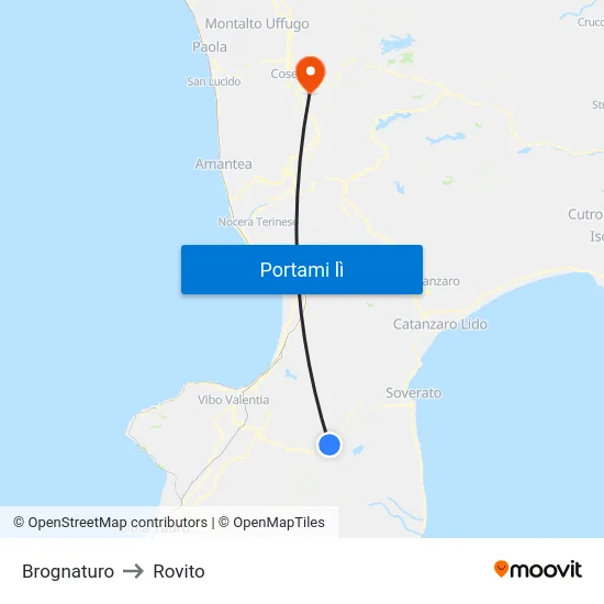 Brognaturo to Rovito map