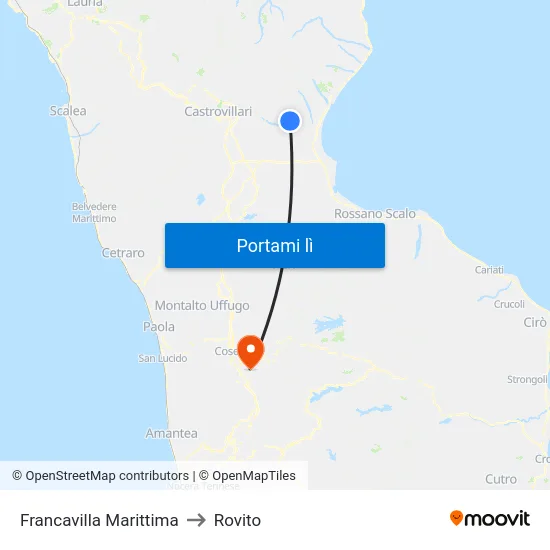 Francavilla Marittima to Rovito map