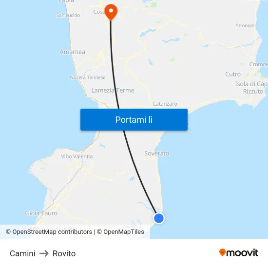 Camini to Rovito map