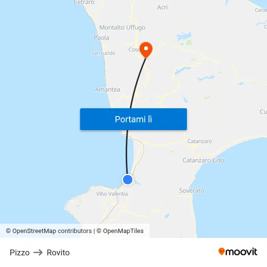 Pizzo to Rovito map
