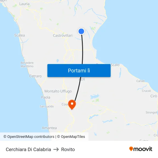 Cerchiara Di Calabria to Rovito map