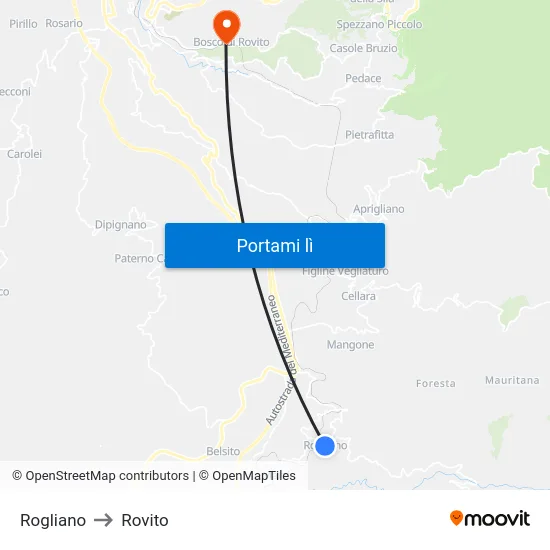 Rogliano to Rovito map
