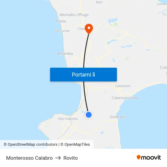 Monterosso Calabro to Rovito map