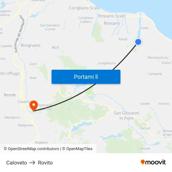 Caloveto to Rovito map