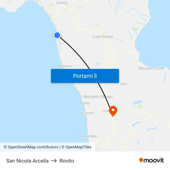 San Nicola Arcella to Rovito map