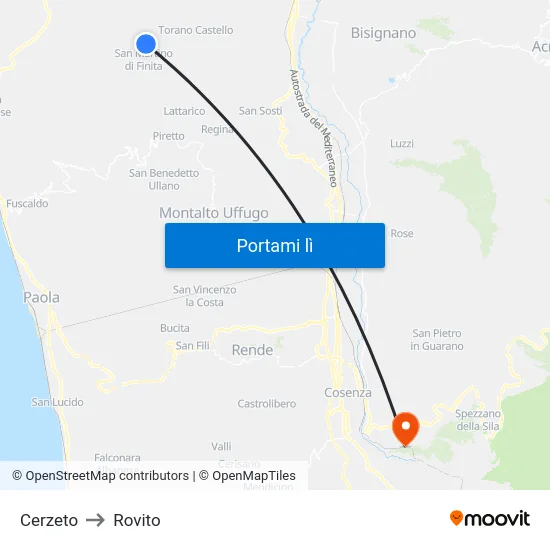 Cerzeto to Rovito map