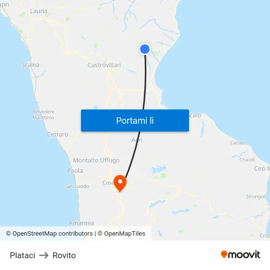 Plataci to Rovito map