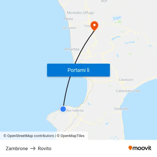 Zambrone to Rovito map