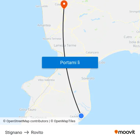 Stignano to Rovito map