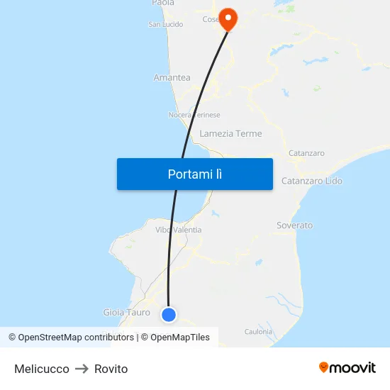 Melicucco to Rovito map