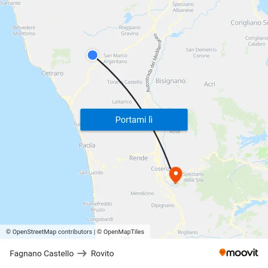Fagnano Castello to Rovito map