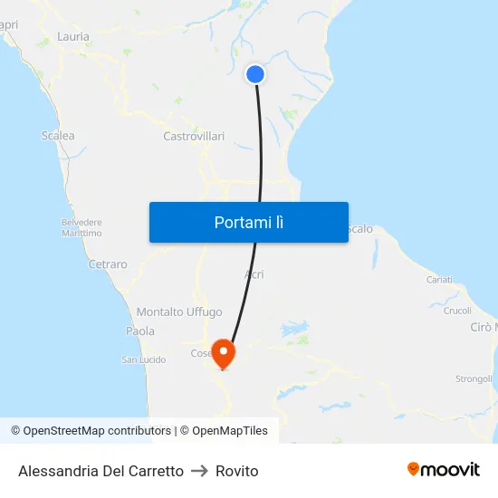 Alessandria Del Carretto to Rovito map