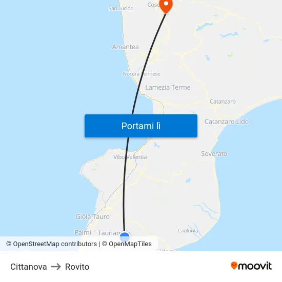 Cittanova to Rovito map