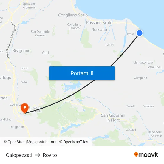 Calopezzati to Rovito map