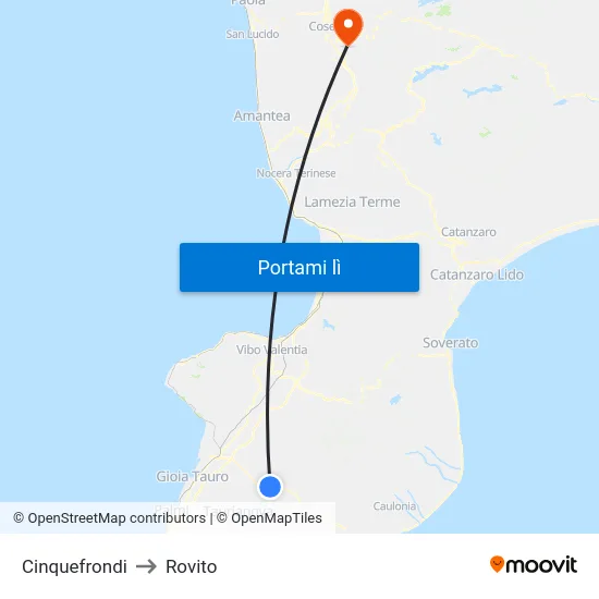 Cinquefrondi to Rovito map