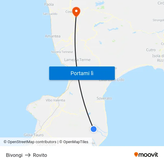 Bivongi to Rovito map