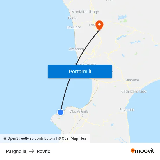 Parghelia to Rovito map