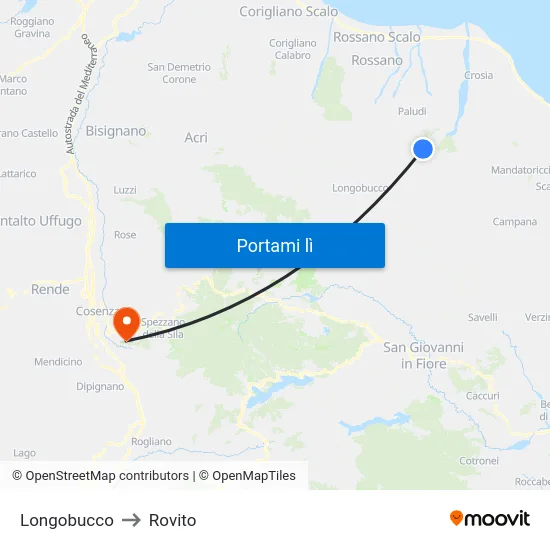 Longobucco to Rovito map
