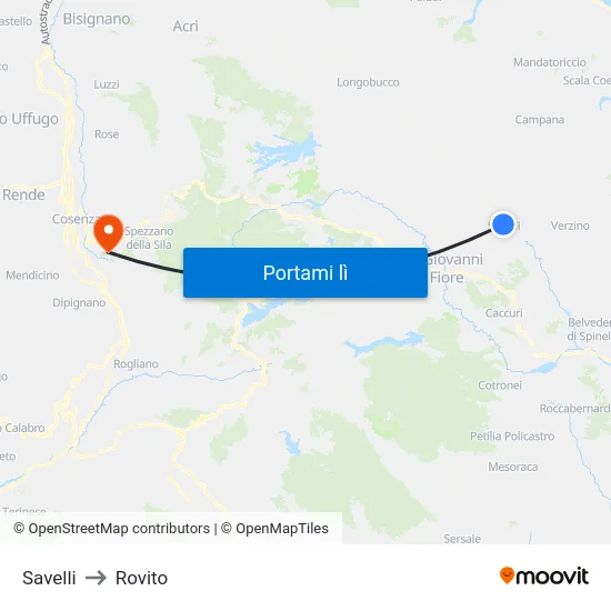 Savelli to Rovito map